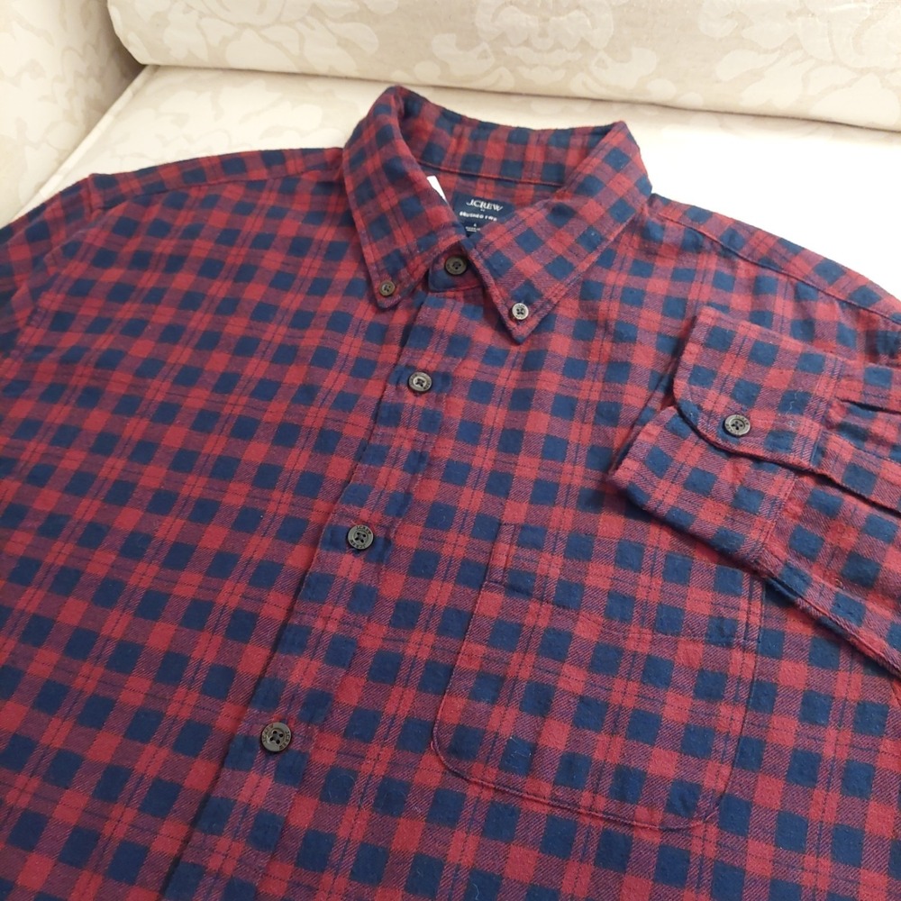 J. Crew Men's Button-Up Shirt Red/Blue Plaid Brushed Twill 100% Cotton Sz L NEW! - Picture 5 of 11